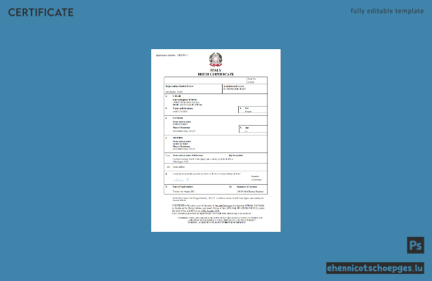 Italienische Geburtsurkunde (Word und PDF), vollständig bearbeitbare Beispielvorschau